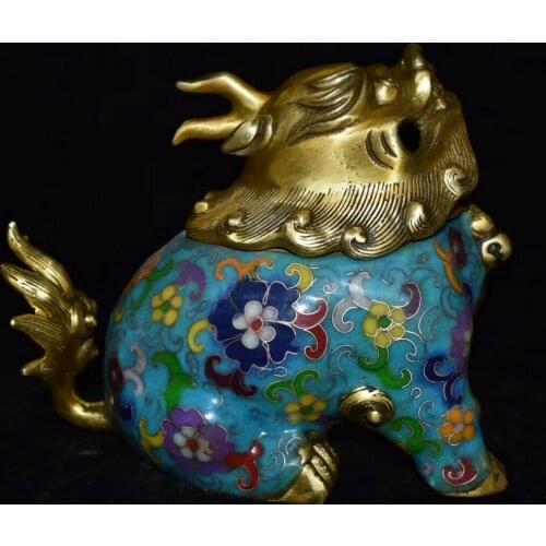 Old China Folk Bronze Cloisonne Enamel Dragon Foo Dog Lion Incense Burner Censer