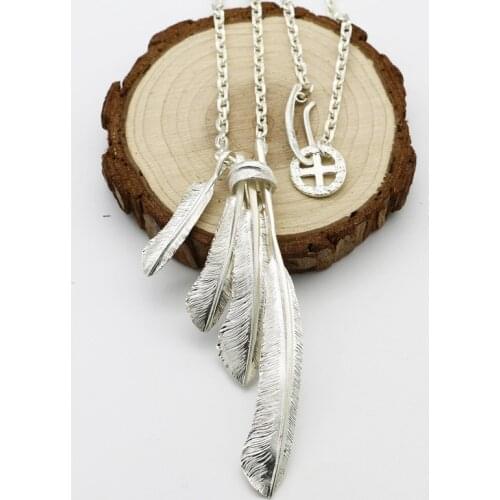 Takahashi Goro Handmade S925 Sterling Silver Feather Necklace Male And Female Retro Thai Silver Fashion Sweater Chain Silverware