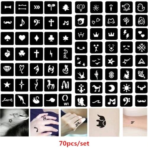 70pcs Henna Tattoo Stencil for Glitter Tattoo Temporary Pochoir Tatouage Body Art Paint Template Airbrush Stencil