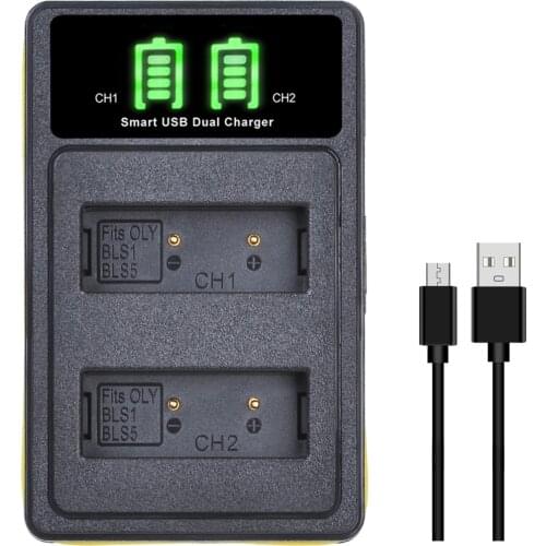 BLS-1PS-BLS1Charger for Olympus E-420, E-450, E-600, E-620, Pen E-P1, E-P2, E-P3, E-PL1, E-PL3 Digital SLR Cameras Dual Charger