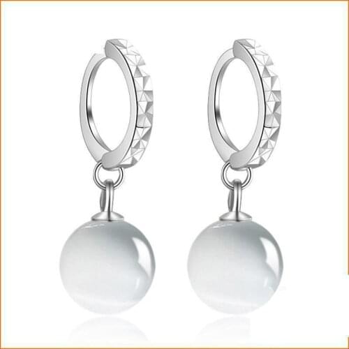 Korean Gypsophila Opal Earrings 925 Sterling Silver Drop Earrings For Women Cats Eye Stone Round Bead Earing Fine Jewelry Gift