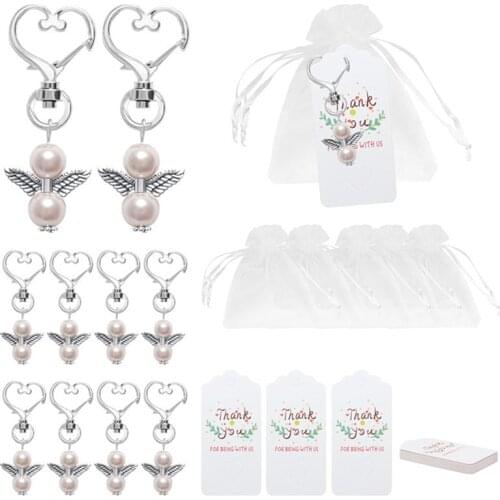 20sets Creative Keychains Set Angel Wing Pendant Hanging Tag Cards Key Holder