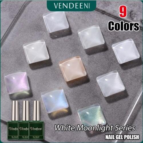 Vendeeni 9 Colors White Moonlight Gel Nail Polish Pure White Milky Nail Art Gel Varnish Polish UV Shiny Glitter Gel Lacquer 15ml