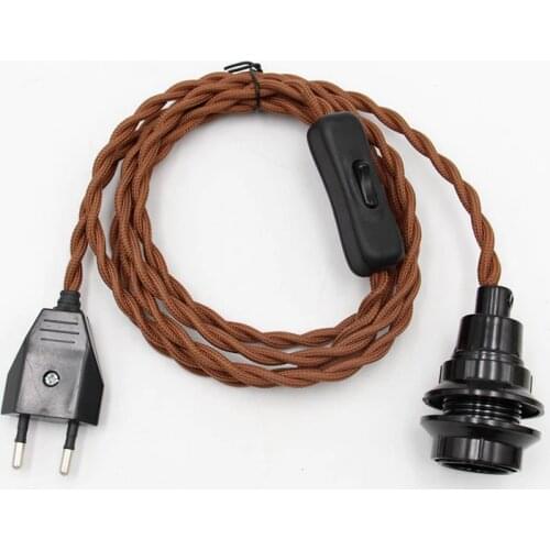 Vintage Textile Cord With EU Plug Switch E14 Threaded Bulb Base Lamp Holder For Pendant Light Cord Sets