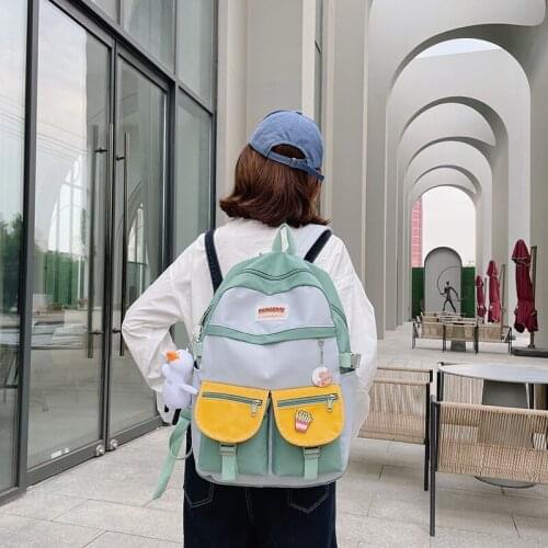Large Capacity Backpack With Many Pockets Travel Bags Summer Fashion Womens Backpack Canvas Contrast Color School Bag For Girls