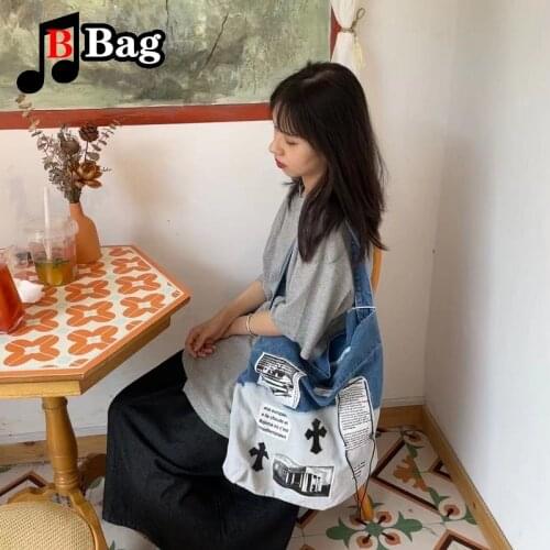 Gothic Harajuku Womens Girl handmade Y2K denim canvas underarm bag single Shoulder Messenger Bag female high capacity handbag
