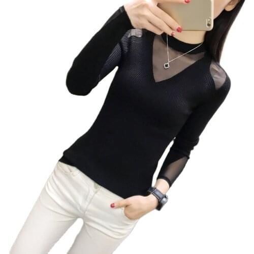 Plush Woman Sweater with Mid-high Lace Neck and Tight Net Red Bottom Sweater Knitted Shirt in Autumn and Winter