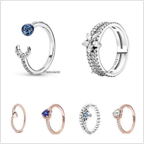 Authentic 925 Sterling Silver Rose Sparkling Elevated Heart Ring For Women Wedding Party Pandora Jewelry