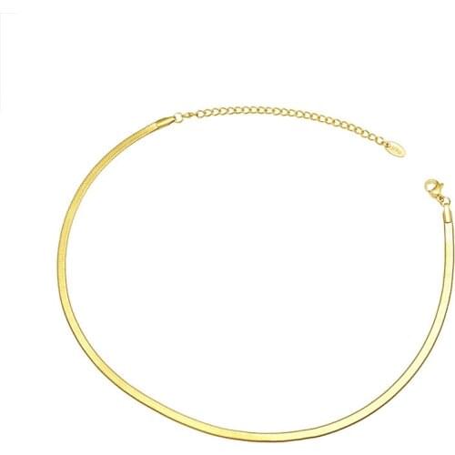 12 +8" Gold/Silver Plated Flat Snake Chain Adjustable Punk Herringbone Choker Necklace for Women Girls Pendant Party