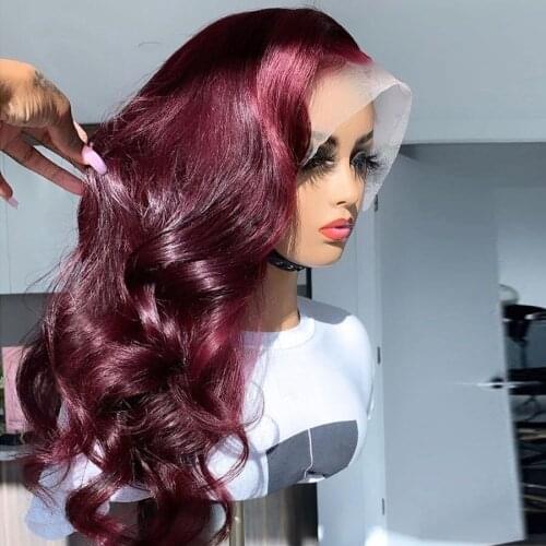 28 30 inches 99J Body Wave 13x6 Lace Front Human Hair Wigs Red Brazilian Pre Plucked Body Wave Hd Transparent Lace Frontal Wigs