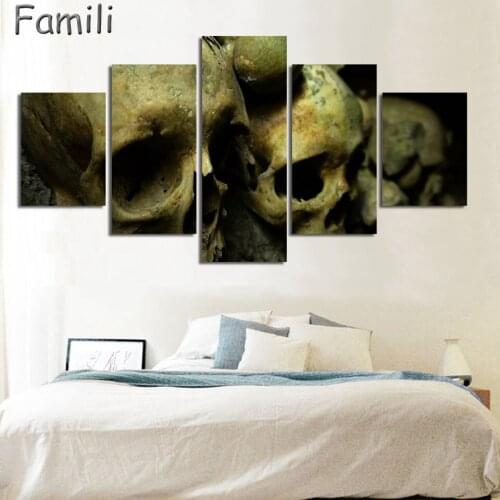 5 Panels Psychedelic Skull HD Print High Quality Canvas Paintings For Living Room Wall Art Modular Pictures Home Decor Posters
