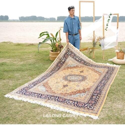 6'x9' Yellow good pure silk rug oriental handmade persian carpet silk (ZQG407A)