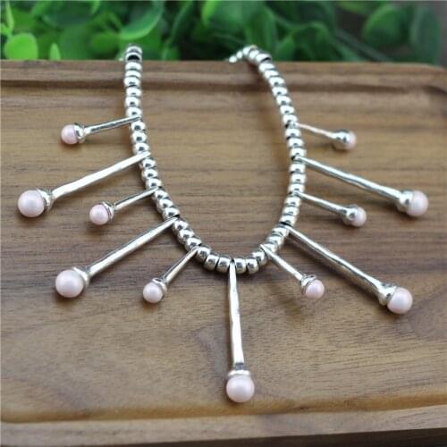 Anslow Vintage Fashion Jewelry Hadnamde DIY Leather Beads Imitational Pearls Statement Necklace For Women Accessories LOW0107AN