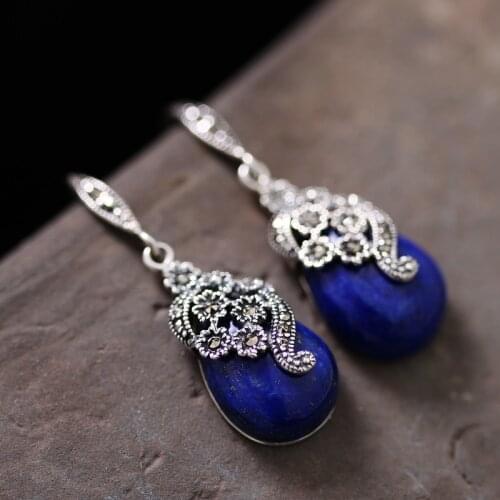 Free shipping Natrual Lapis lazuli thai silver women earrings jewelry ,sterling silver earrings handmade earrings