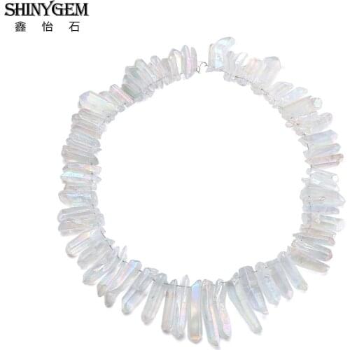 SHINYGEM Rainbow White Crystal Pillar Wholesale Full Strand Clear Crystal Point Natural Crystal Beads For Pendant Jewelry Making