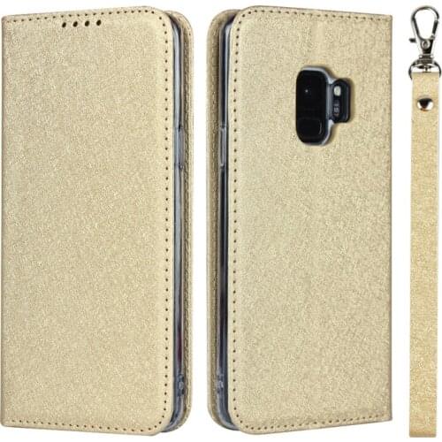 Silk Pattern PU Leather Case For Samsung Galaxy S9 Flip Stand Wallet Cover Card Pockets Lanyard cases