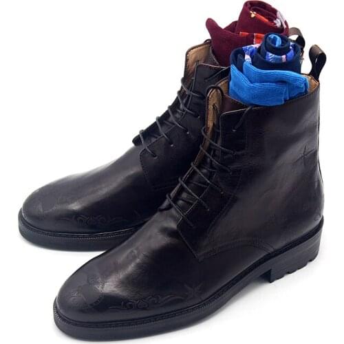 Black Cow Leather High top Mens Martin Boots Fashion Hot lace up Man Winter Boots Handmade Shoes
