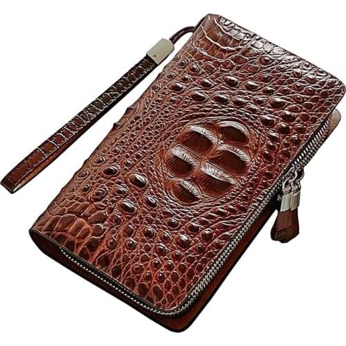 Business Crocodile Wallets Mens Clutch bag Handbag Split Leather Double Zipper Long Men Wallet Card Holder Cell Phone Purse New