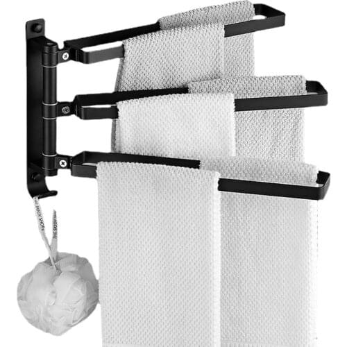 Double pole Towel Hanger Punch-free Bathroom fold Storage shelf Rotatable towel bar Wipes Hanging Rack bedroom Clothing shelf
