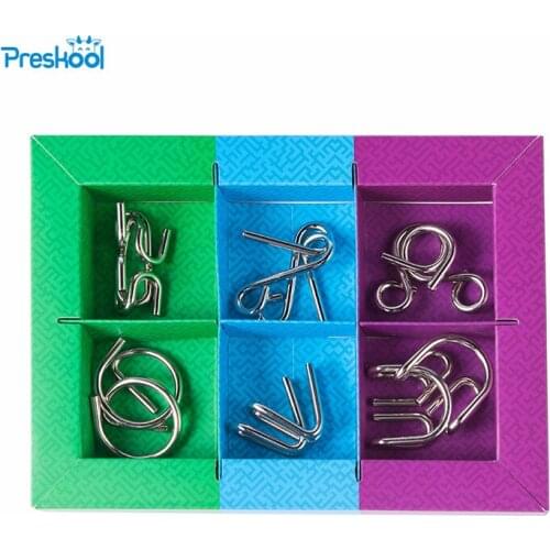 Brain Teaser Toy 1 Lot=6 PCS Magic Trick China Traditional Puzzles Baguenaudier Rings Cardans Suspension