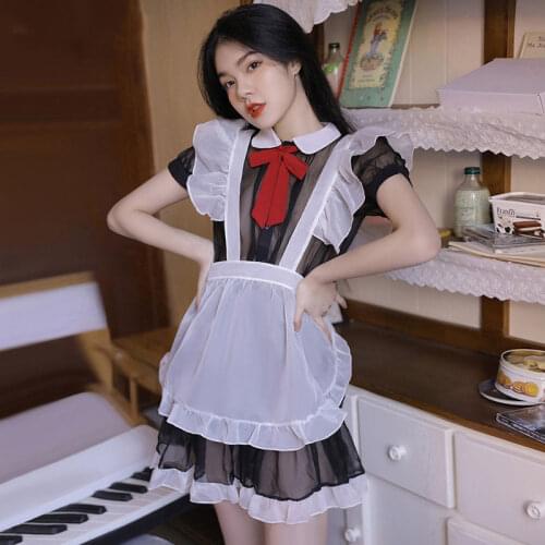 Jimiko Sexy maid uniform naughty lingerie sweet Lolita apron mesh suit role-playing costumes adult party sexy clothes for sex