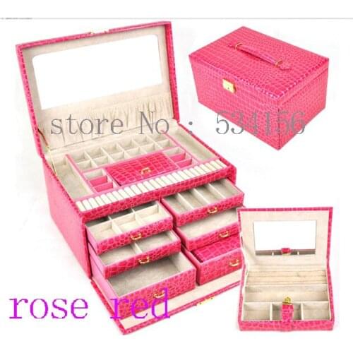 Watch box earrings necklace pendant jewelry organizer jewelry display shelf packing rose red gift box leather jewelry box