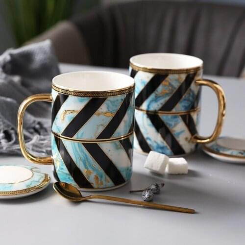 Creative abstract square line ceramic mug Stylish industrial style marble texture ceramic coffee cup