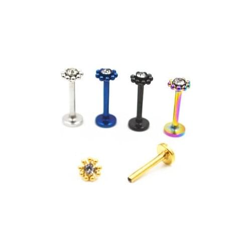 LOT50pcs Body Jewelry -16gx8mm Flower Gems Lip Labret Ring Bar Lip Cheek Monore Studs Piercing Ear Helix Diath Cartilage Bar