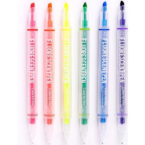 Fashion 6-Colors Double Head Highlighter Pen For Student Art Drawing Doodling Marking School&Office Kawaii Stationery Supplies
