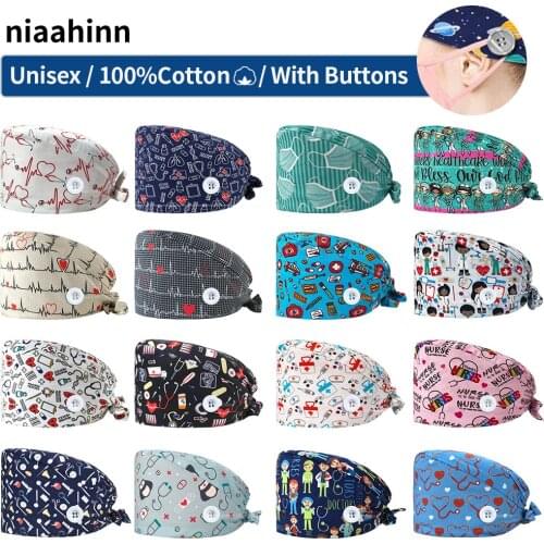 Health Workers Printing Scrubs Caps Adjustable Hospital Medical Surgical Hats Nurse Accessories Dentist Work Hats Pet Doctor Cap