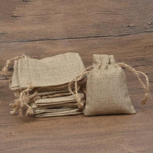 25pcs 7x9cm Natural Jute Burlap Drawstring Bags Christmas Halloween Wedding Birthday Party Candy Chocolate Gift Wrapping Bags