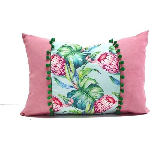 Floral Pink Handmade Linen Fabric Cushion Cover Pillowcase 2 PCS Set