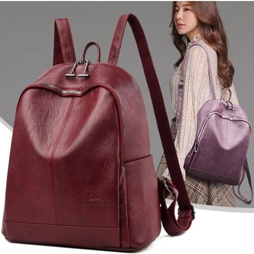 New Women Leather Backpacks Female Shoulder Bag Ladies Bagpack Vintage School Bags for Teenage Girls Travel Back Pack Sac A Dos