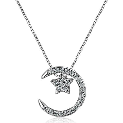 925 sterling silver Rhinestone Choker Necklace Jewelry Fashion Star Moon Shape Pendants Necklaces for Christmas Gifts