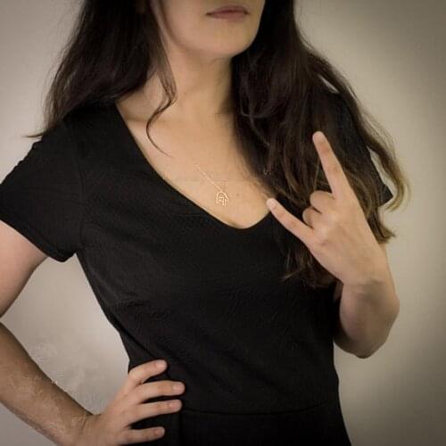 Hollow Tiny Rock Roll Hand Gestures victory Necklace ASL I Love You Sign Language Necklace Simple American Rock on Necklaces