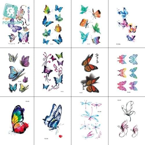 Rocooart 2019 Wholesale Tattoo Sticker with Colorful Butterfly 3D Design Body Decoration Temporary Sticker For Girls Art Tattoo
