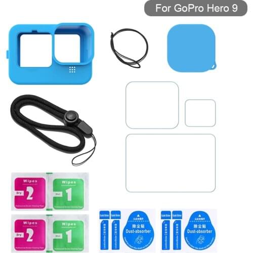 Soft Silicone Cover Protective Case Sleeve + Tempered Glass Film Screen Protector for GoPro Hero 9 Black Camera Accessories Kit