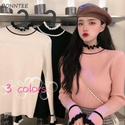 Sweaters Women Turtleneck Patchwork Warm Autumn Sweet Temperament Leisure All-match Femimino Pullovers Stylish Knitted Wear Ins