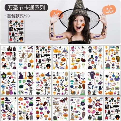 Halloween Tattoo Stickers Kids Cartoon Waterproof Carnival Party DIY Trick Or Treat Party Boo Happy Halloween Party Decor 2021