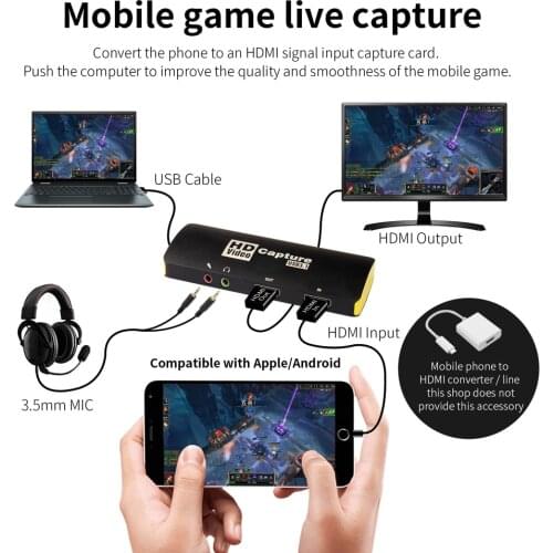 MiraBox HDMI to Type-C Game Capture with MIC Input and Earphone Output for PS4 Xbox Switch Compatible with Windows OS