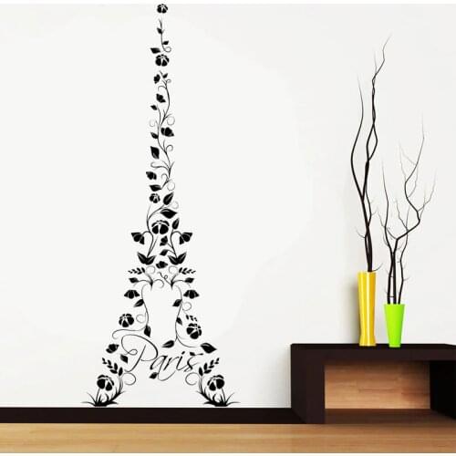 Paris Floral Eiffel Tower Travel Vinyl Wall Art Decal Living Room Stickers for Home Schools Classrooms Coffee Shops Mural CT12