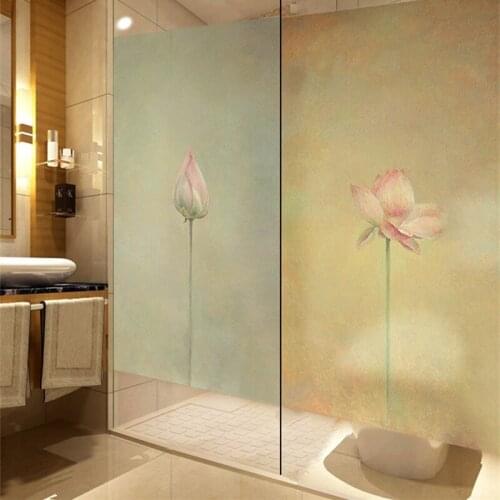 Vintage Lotus Pattern Static Frosted Glass Film Living Room Bedroom Bathroom kids Room Office Sliding Door Opaque Window Film