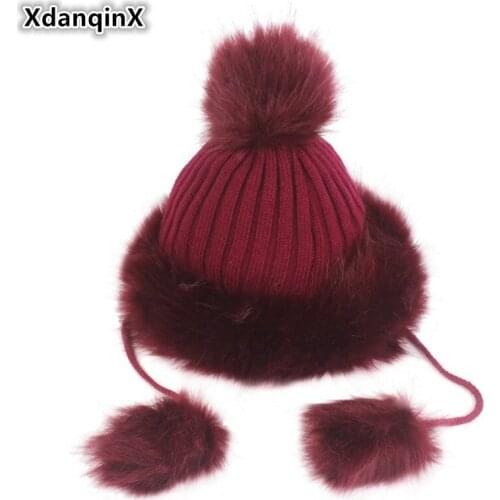 XdanqinX 2019 Winter New Womens Thick Warm Beanies Hat Novelty Rabbit Fur Knit Hats Personality Girls Hip Hop Beanie Ski Cap