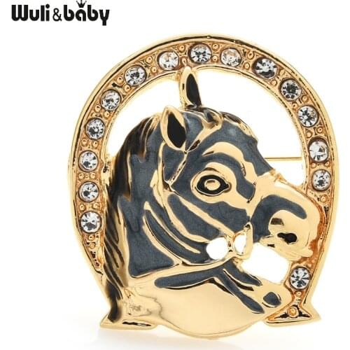 Wuli&baby Enamel Horse Head Brooches Women Unisex Rhinestone Horse Animal Badge Office Causal Brooch Pins Gifts