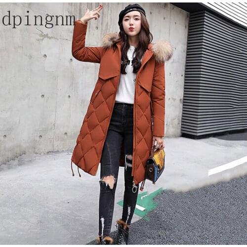 2018 Winter Jacket Women Colorful Big Fur Hooded Thick Down Parkas Long Female Jacket Coat Slim Warm Winter Outwear