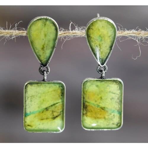 Vintage Green Natural Stone Drop Earrings for Women Resin Female Wedding Bohemian Stud Earring Statement Charm Jewelry Gift