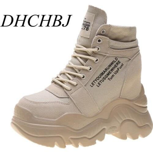 2019 Women Winter Ankle Boots Wedge Platform Sneakers Woman Boots 12CM Height Increaseing High Top Shoes Autumn Botas Feminina