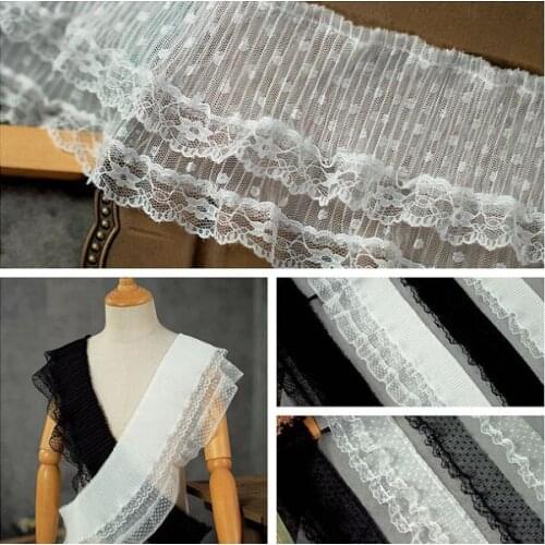 1Meter Double Layers Chiffon Pleated Lace Trim White Black Costume Garter Lingerie Dancing Dress Home Textile Decor Handmade DIY