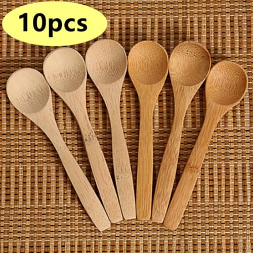 10Pcs/Set 5.1inch Wooden Spoon Ecofriendly Tableware Bamboo Scoop Coffee Honey Tea Spoon Stirrer 13cm Soup Spoons