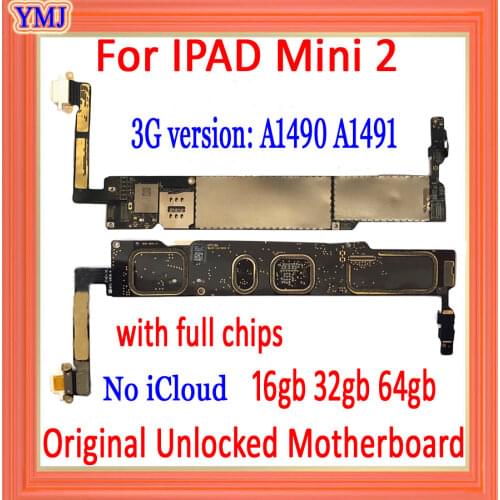 100% Original unlocked For iPad Mini 2 Motherboard 16GB 32GB 64GB ,3G version and wifi version ,with free iCloud,Good Tested